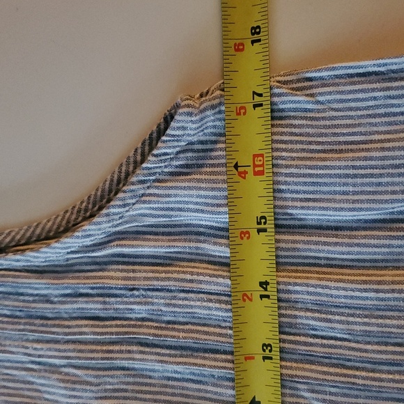 Faherty Isha Linen Swing Dress Size Medium Pockets Blue White Stripe Mini Beach - Picture 12 of 13